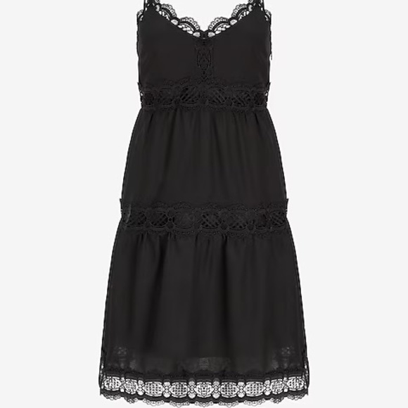 Express Babydoll Lace Detailed Trapeze Tiered Black Cami Tank Mini Dress XS - Picture 3 of 9